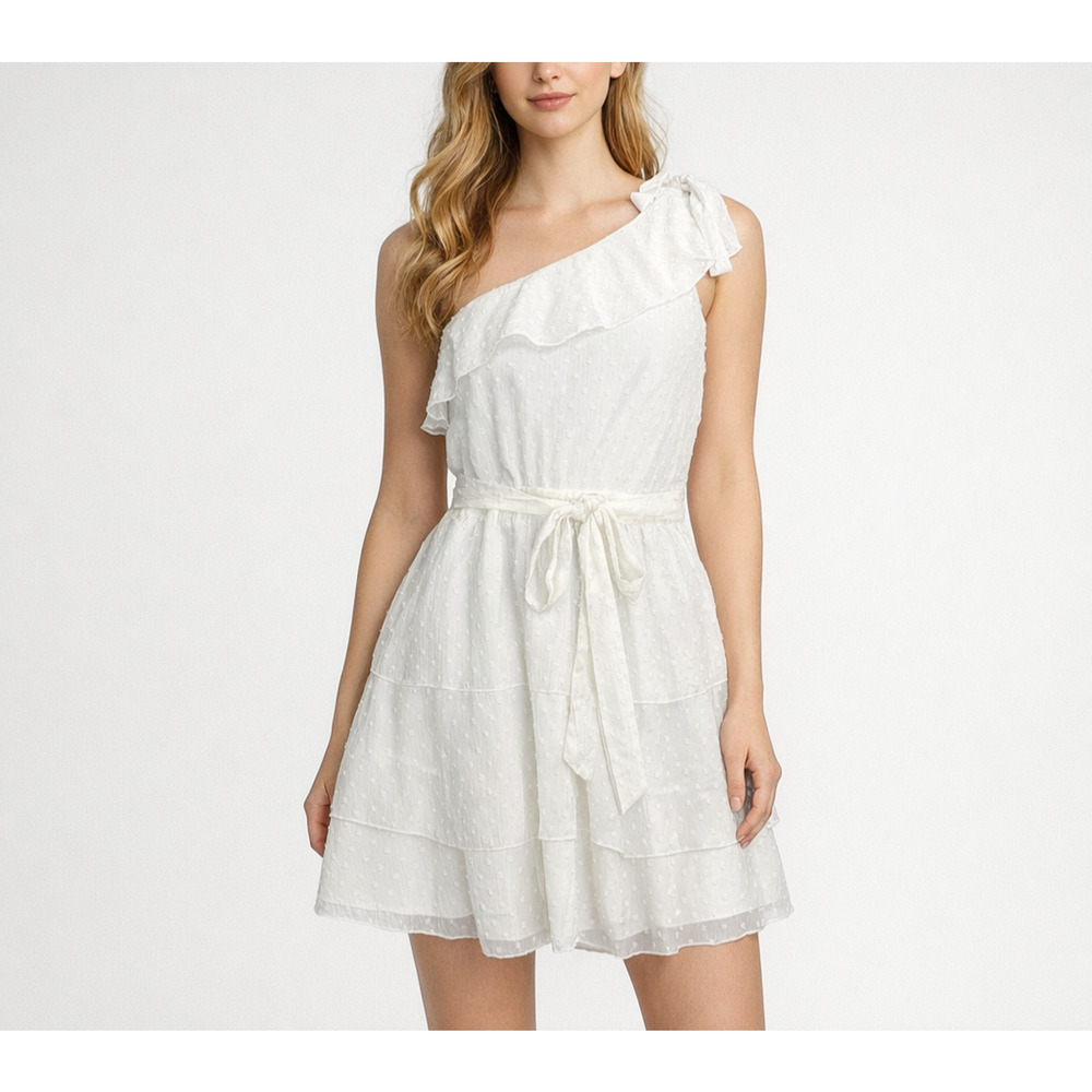 Showpo Darling I Am A Daydream Dress Womens 14 White Swiss Dot One Shoulder Boho